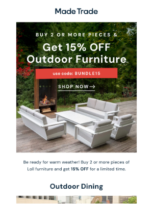 Made Trade - 15% off Outdoor Furniture Bundles