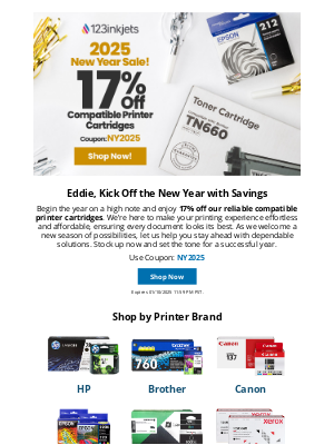 123inkjets - Kickstart 2025 with 17% Off Compatible Ink!