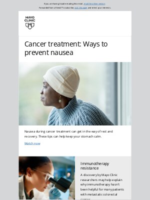 Mayo Clinic - Cancer treatment: Ways to prevent nausea