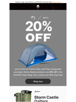 goHUNT - Gear Up With 20% Off Peax + Stone Glacier