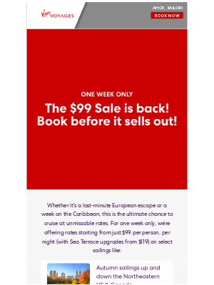 Virgin Voyages - Our $99 Sale is back for one week only!