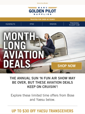 Marv Golden Pilot Supplies - Save Big with Bose & Yaesu Deals All Month ✈️