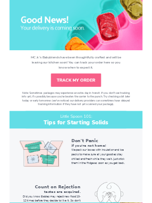 Shipping confirmation email template from Little Spoon