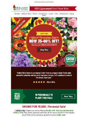 Holland Bulb Farms - GET GROWING 🌸 100 New Perennial & Lily Deals!