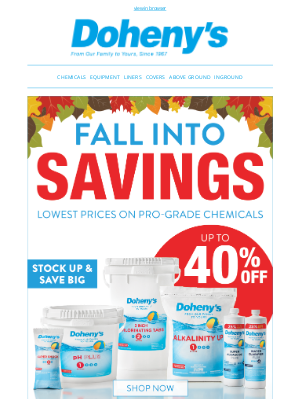 Doheny's Pool Supplies Fast - 🍂 Fall Savings: Up to 40% OFF + Free Shipping on Orders $50+