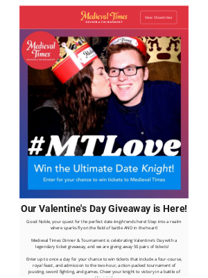 Medieval Times - Our Valentine's Day Giveaway Starts Now! 🎉