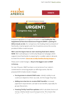 Feeding America - Your help needed: Catastrophic SNAP cuts loom