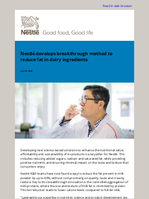 Nestle - Nestlé develops breakthrough method to reduce fat in dairy ingredients