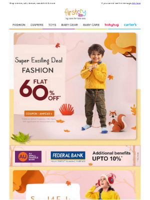 FirstCry (India) - Flat 60% OFF on September Superhit Styles 😎