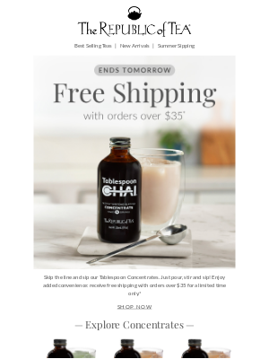 The Republic of Tea - Free Shipping Over $35 Ends Tomorrow!
