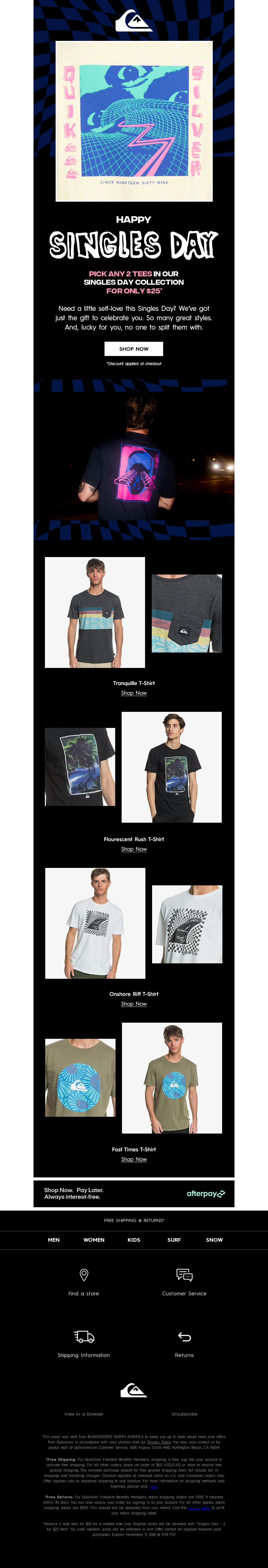 Quiksilver - Celebrate SINGLES day with a COUPLE of tees