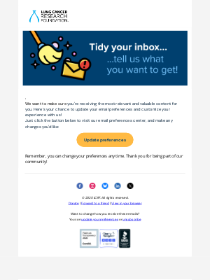 Lung Cancer Research Foundation - Tidy your inbox! Update your preferences