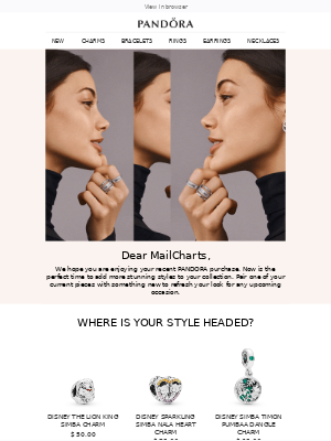 Win back email from Pandora Jewelry 