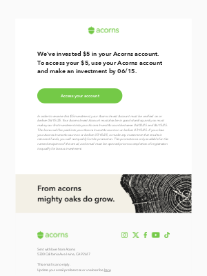 Acorns - We’ve invested $5 in your Acorns account!