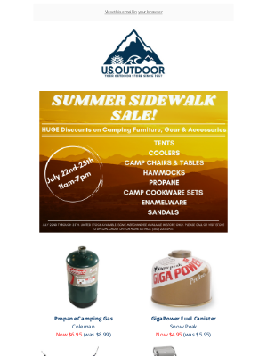 US Outdoor Store - HUGE Summer Camping Sidewalk Sale This Weekend! 🏕☀️