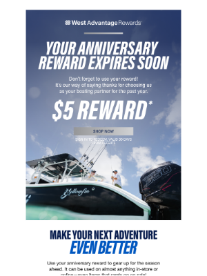 West Marine - Your FREE $5.00 reward is inside! Expires:11/14/2024