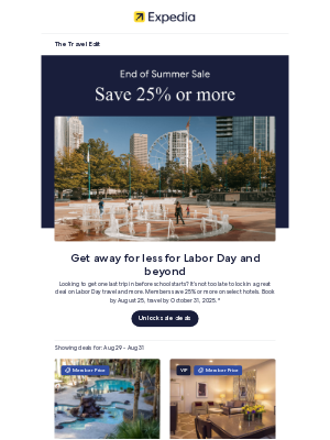 Expedia - End of Summer Sale: Save 25%+ for Labor Day and beyond