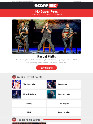 ScoreBig - Rascal Flatts, The Nutcracker, Ricardo Arjona, Pentatonix, and more!