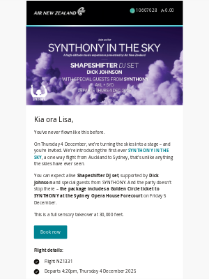Air New Zealand - Lisa, join us for SYNTHONY IN THE SKY