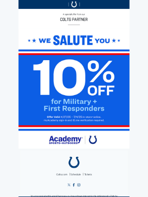 Indianapolis Colts - Military + First Responders Save 10%