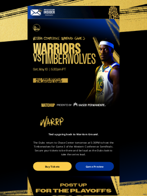 Golden State Warriors - Secure Your Seats for Game 3 vs Timberwolves tomorrow at 5:30PM! ⚡