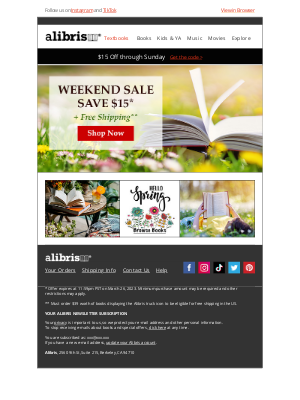 Alibris - Weekend Sale | Save $15 + Free Shipping