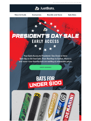 JustBats - Presidents’ Day Bat Deals Inside 