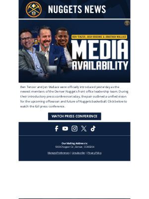 Denver Nuggets - 📺 Tenzer & Wallace Introductory Press Conference