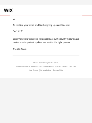 Wix - Your confirmation code is 573831