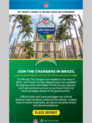 Los Angeles Chargers - The Chargers are Headed to São Paulo and You Can Join Them!