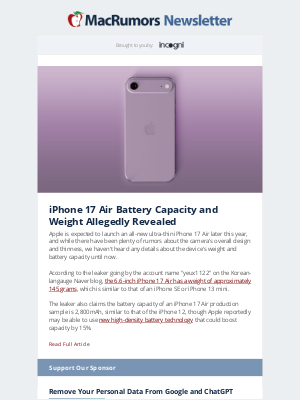 MacRumors - iPhone 17 Air Details, Apple's Smart Glasses, and More