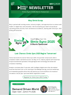 Simio Software - May Scoop: Simio Sync 2025 Starts Tomorrow