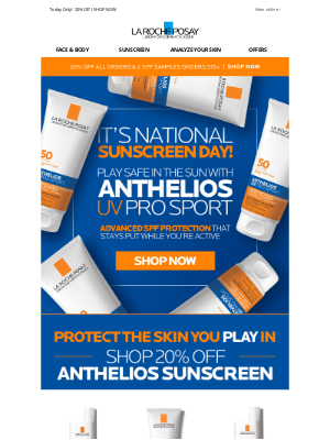 La Roche-Posay - Today Only! 20% Off for National Sunscreen Day