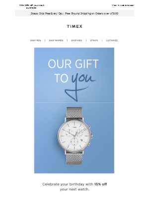 happy birthday customer email from Timex