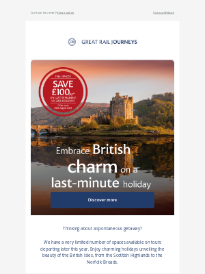 Great Rail Journeys - There's still time to explore the UK in 2025