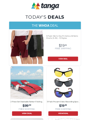 Tanga - 3-Pack Men's Dry-Fit Active Athletic Shorts (S-3X) - 10 Styles | 2 Piece Set: Stackable Rattan Folding Lounge Chairs  | 3-Pack Procam Video Recording Sports Glasses