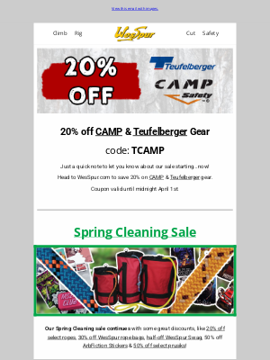 WesSpur Tree Equipment - Save 20% on Two Great Tree Gear Brands
