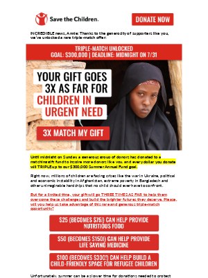 Save the Children Federation, Inc. - This triple-match couldn’t have come at a more critical moment