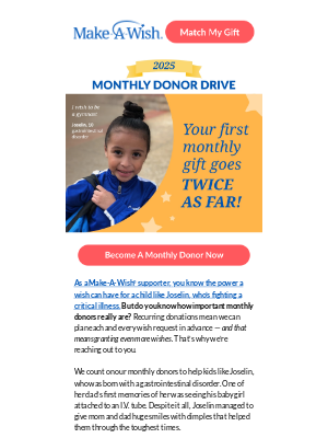 Make-A-Wish America - The 2025 Monthly Donor Drive is on now!