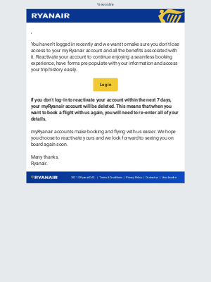 Ryanair - Urgent: Action required on your myRyanair account