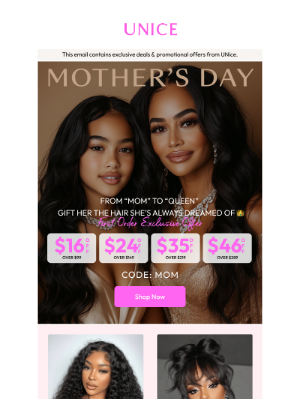 UNice - $16 Off $99, $24 Off $149... Extra Deals on All Hot Wigs!