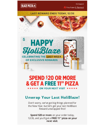 Blaze Pizza - Get a FREE 11” Pizza…Last Day of HoliBlaze ❄️