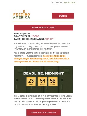 Feeding America - DEADLINE: Beat weekend hunger before it's too late