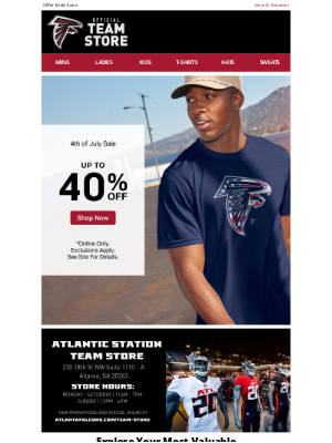 Atlanta Falcons - Up To 40% Off 4th Of July Sale Starts Now!