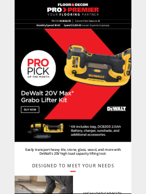 Floor and Decor Pro - New Arrival! DeWalt Grabo Lifter