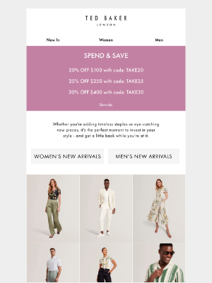Ted Baker (United Kingdom) - Refresh Your Wardrobe with Up to 30% Off