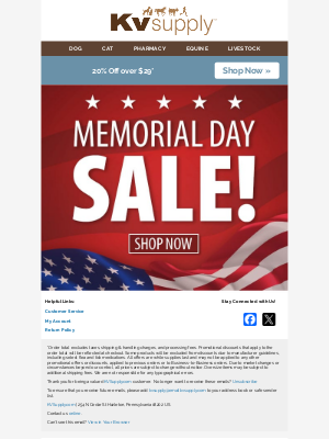 KV Supply - Kick the Holiday Weekend Off Right! 20% Off Your Order