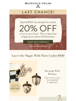 MacKenzie Childs LLC - Last chance! Earn 20% off a future purchase
