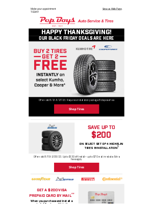 Pep Boys - 🦃 BEST TURKEY SIDE DISH? TWO FREE TIRES 🦃