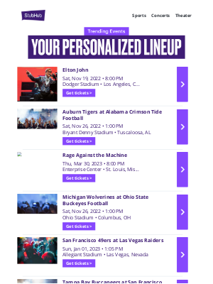 StubHub - Your event lineup